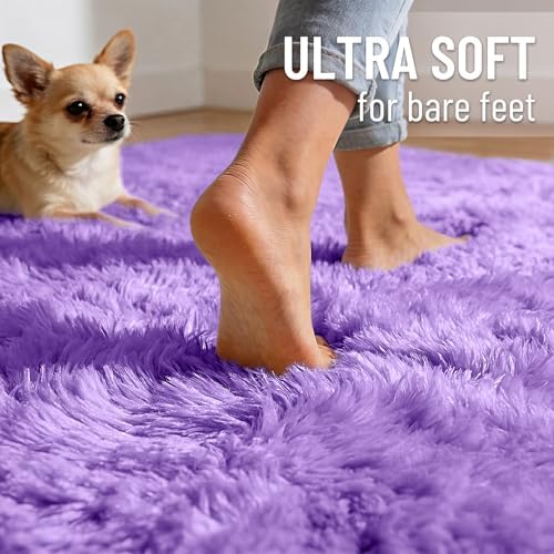 OLANLY Area Rugs for Living Room Bedroom, Machine Washable 4x5.9 ft Soft Fluffy Shaggy Bedside Rug, Indoor Floor Carpet for Kids Girls and Boys, Dorms, Nursery Rooms, Home Decor Aesthetic, Purple - Image 4