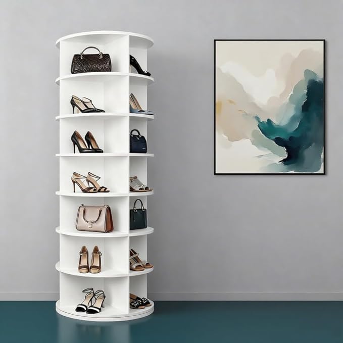 Shoe Organizer 7-Tier Spinning Shoe Rack - 360° Rotating Storage Organizer for 20-30 Pairs, Space Saving Narrow Design for Entryway/Closet Closet Handbag Display Rotate