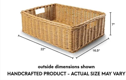 The Basket Lady Under the Bed/Basic Wicker Storage Basket, Large, 22 in L x 16.5 in W x 7 in H, Sandstone