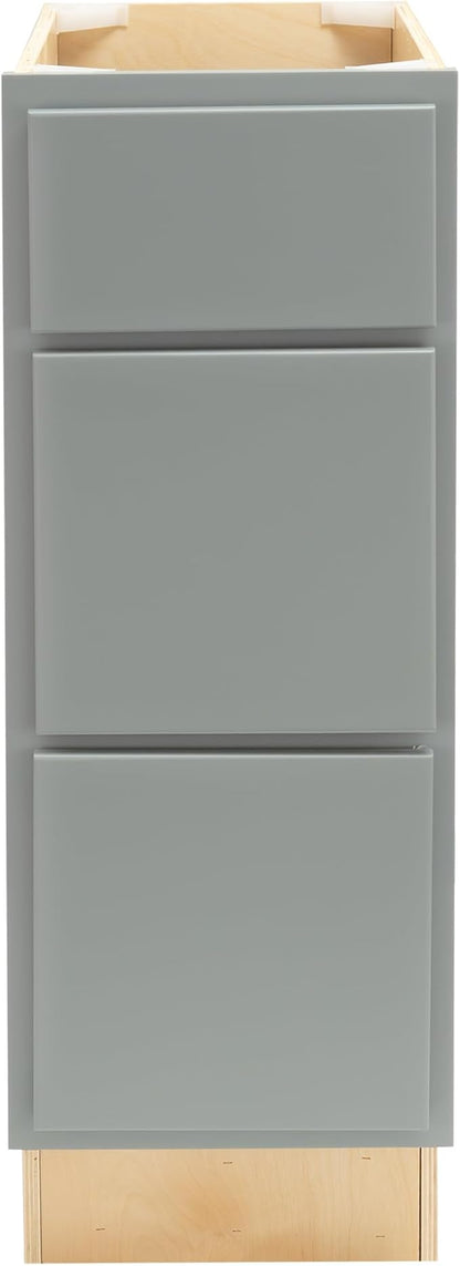 Quicklock RTA (Ready-to-Assemble) | Base Kitchen Cabinets - Shaker Style | Made in America (Magnetic Gray, 12" W x 34.5" H x 24" D 3 Drawer Pots and Pans)
