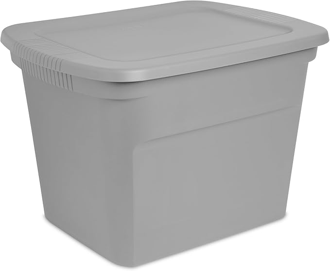 Sterilite 18 Gal Storage Tote, Stackable Bin with Lid, Plastic Container to Organize Clothes in Closet, Basement, Gray Base and Lid, 8-Pack