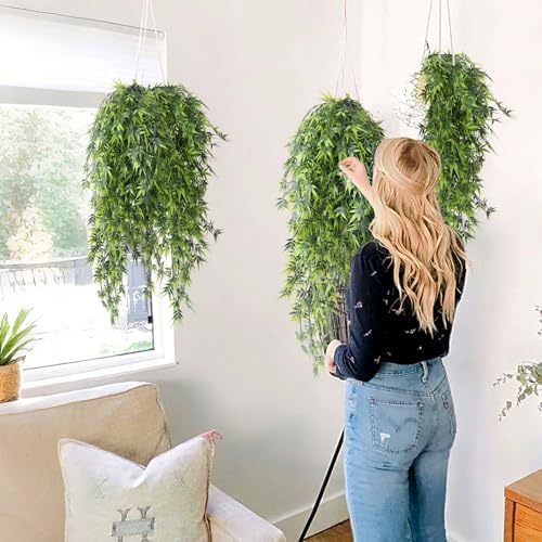 RECUTMS Artificial Hanging Bamboo Leaves Plant 3P 2.6FT Plastic Ivy Garland - Image 5