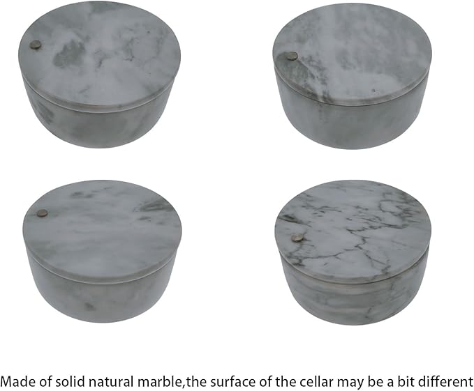 Kerixi Marble Salt Cellar and Storage Box with Two Compartments Salt Box with Swivel Lid for Storing Spice (Gray white)