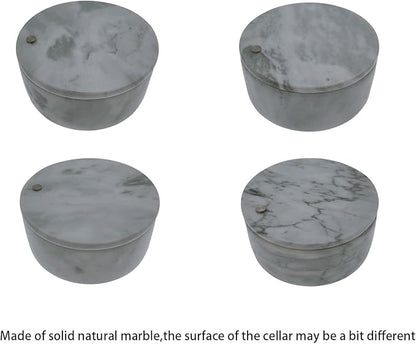 Kerixi Marble Salt Cellar and Storage Box with Two Compartments Salt Box with Swivel Lid for Storing Spice (Gray white)