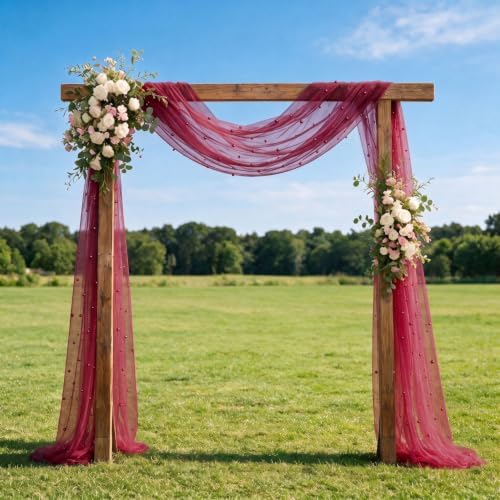 Artoid Mode Pearl Burgundy Gauze Table Runner 10FT Home Decor - Image 4