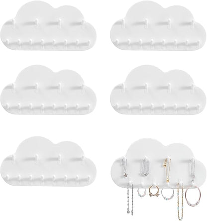 6 Pcs White Cloud Wall Jewelry Organizer, Jewelry Holder Wall for Necklaces & Earrings (5.71 × 2.95 in)