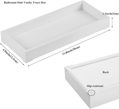 Bathroom Rectangle Tray, Toilet Top Organizer, Farmhouse Wooden Vanity with Soap Tray, Toilet Tank Tray for Bathroom, Ideal Also as Jewelry, Perfume & Napkin Trays (White, 4.8" W11.5 Lx1.2 H)
