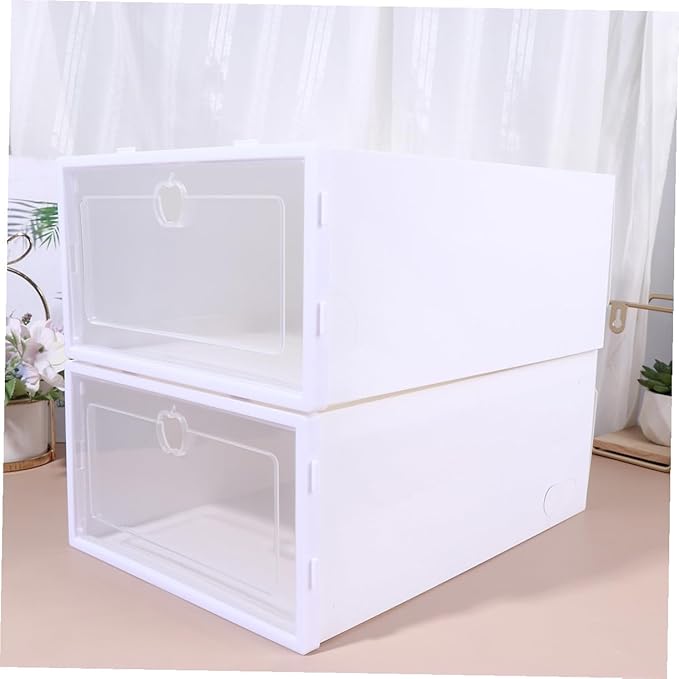 SOLUSTRE 6Pcs Transparent Shoe Storage Box Material Organizer for High Heels Sneakers and Boots Stackable Design for Easy Access and Quick Visibility White Lid