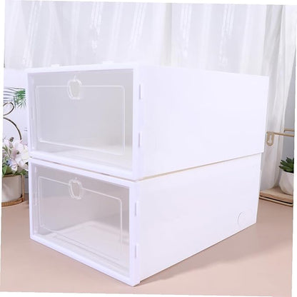 SOLUSTRE 6Pcs Transparent Shoe Storage Box Material Organizer for High Heels Sneakers and Boots Stackable Design for Easy Access and Quick Visibility White Lid