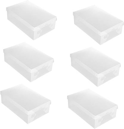 6pcs Shoe Storage Box Plastic Shoes Cases Dustproof and Stackable Bins for Home Organization