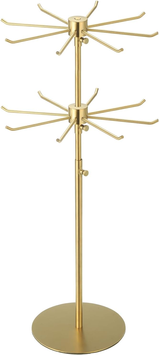 uxcell Keychain Display Stand, 1Pcs - Metal 2-layer Rotating Jewelry Display Stand with 8 Hook, Adjustable Display Rack for Necklace Craft Shows (Gold)