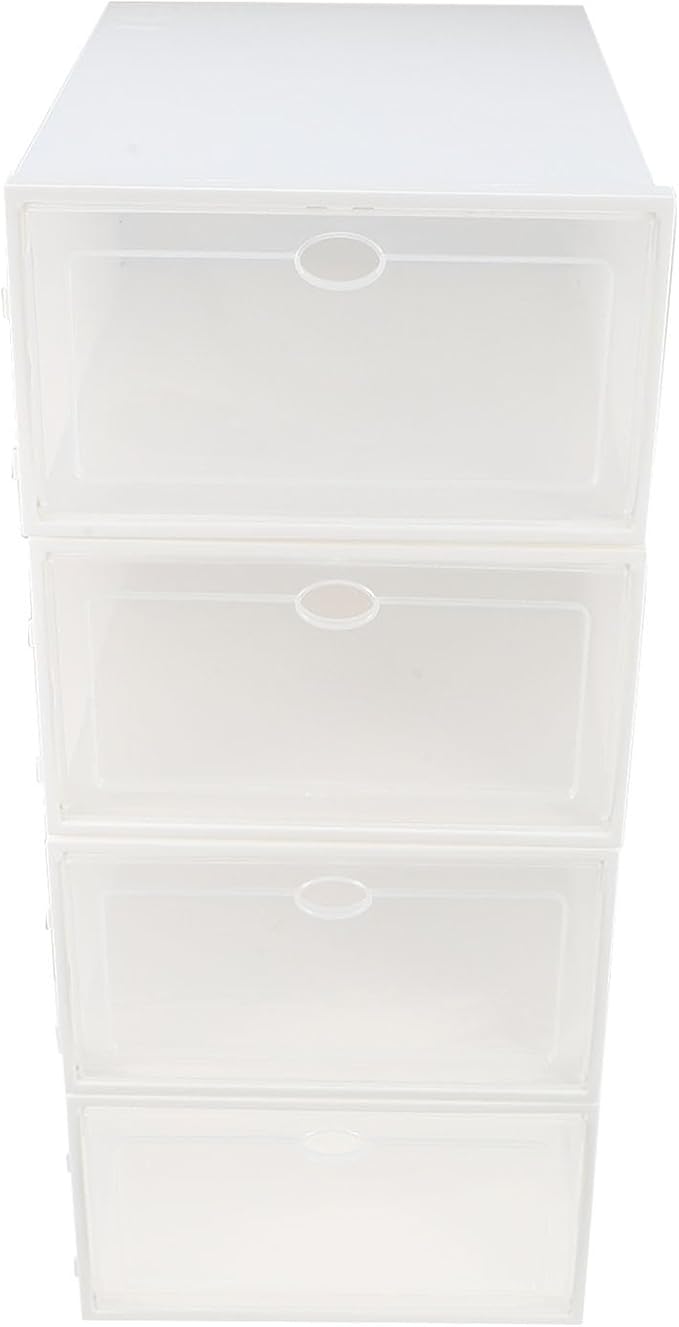 LABRIMP Thickened Plastic Shoe Boxes with White Frame 4pcs Waterproof Dustproof Home Shoe Storage Organizers