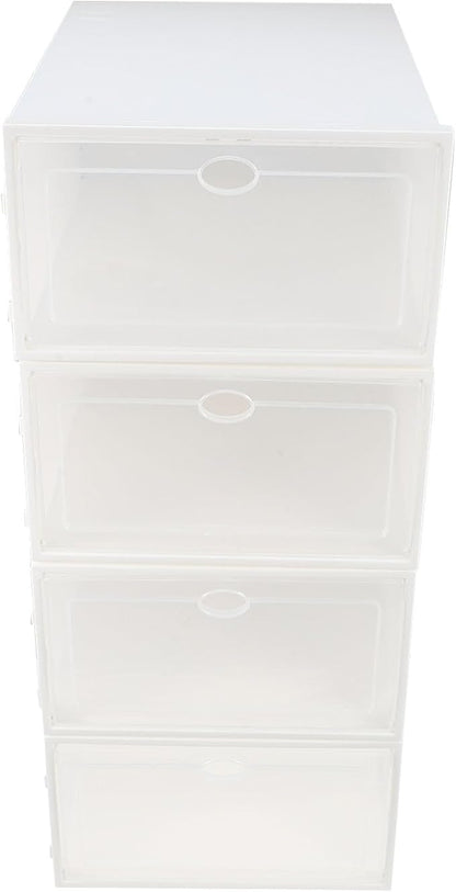 LABRIMP Thickened Plastic Shoe Boxes with White Frame 4pcs Waterproof Dustproof Home Shoe Storage Organizers