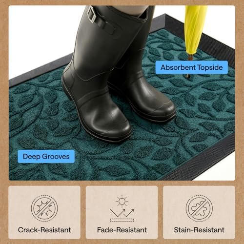 GORILLA GRIP WeatherMAX Door Mat, Indoor Outdoor Use, 29x17, Green Leaves - Image 5
