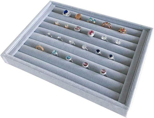 Grey Velvet Ring Organzer Holder Ring Display Tray Ideal for Small Space Drawer Closet Practical Stackable Premium Grade (Ring Tray)