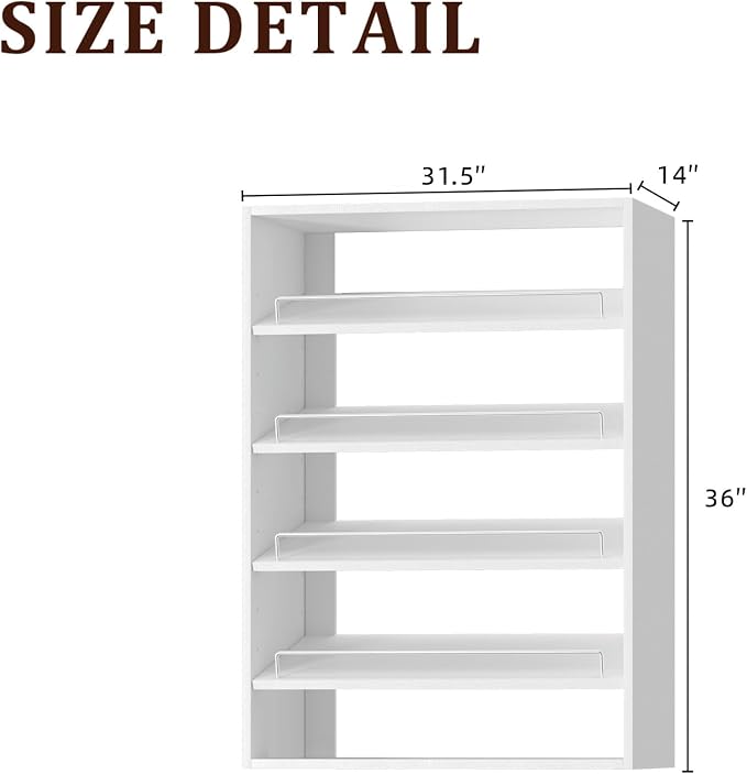 31.5" Wide Shoe Shelf Tower Modular Closet System, Shoe Storage Closet Tower with Shelves, White