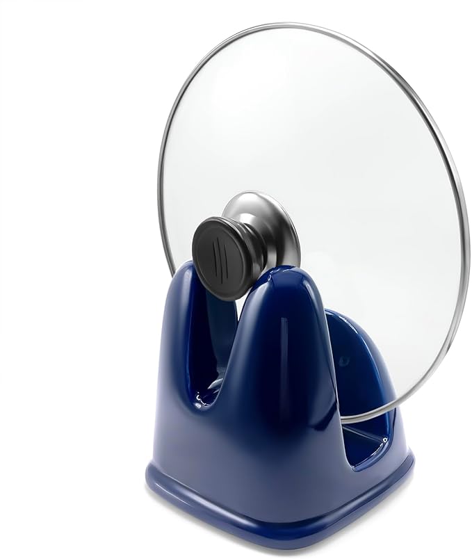 Pot Lid Holder, Large Ceramic Lid Rest for Kitchen Countertop & Stovetop - Heat Resistant, Stable Design for Pans & Pots (Blue)
