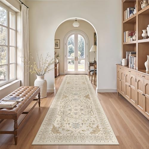 Madane Hallway Runner Rug 2'6''x10' Kitchen Runners Vintage, Beige/Blue - Image 3