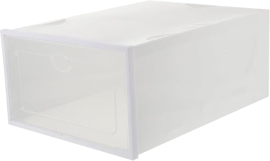 Plastic Shoe Storage Box 2pcs, Drawer-type Shoe Organizer 35x24x14.5cm, Stackable Creative Storage Case for Sneakers and Boots, Beige