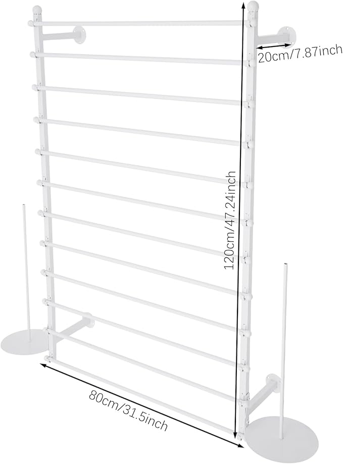 DYRABREST Wall Mounted Ribbon Organizer Rack, Metal Wrapping Paper Organizer Storage, Removable 12-Tier Hijab Organizer, 50lbs Load Capacity for Home, Craft Room, Flower Shop (White, 31.5 x 47.2 in)
