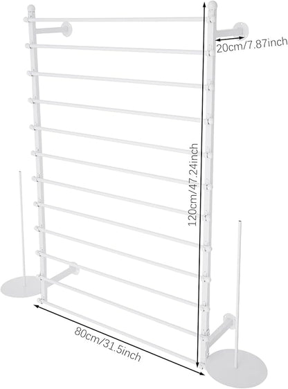 DYRABREST Wall Mounted Ribbon Organizer Rack, Metal Wrapping Paper Organizer Storage, Removable 12-Tier Hijab Organizer, 50lbs Load Capacity for Home, Craft Room, Flower Shop (White, 31.5 x 47.2 in)