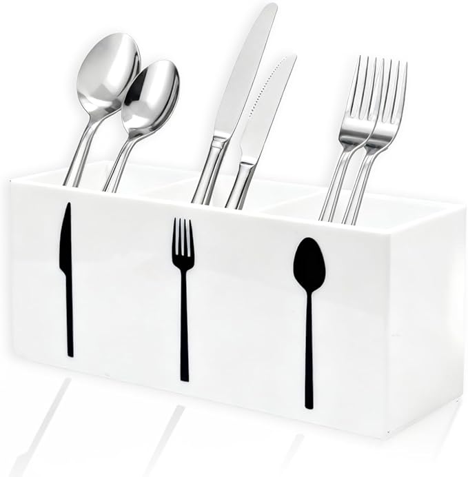 White Acrylic Cutlery Storage Organizer,Plastic Silverware Holder,Silverware Caddy 3 Section Tableware Plastic Holder for Kitchen Storage Indoor Outdoor Decoration Supplies