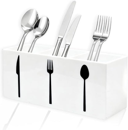 White Acrylic Cutlery Storage Organizer,Plastic Silverware Holder,Silverware Caddy 3 Section Tableware Plastic Holder for Kitchen Storage Indoor Outdoor Decoration Supplies