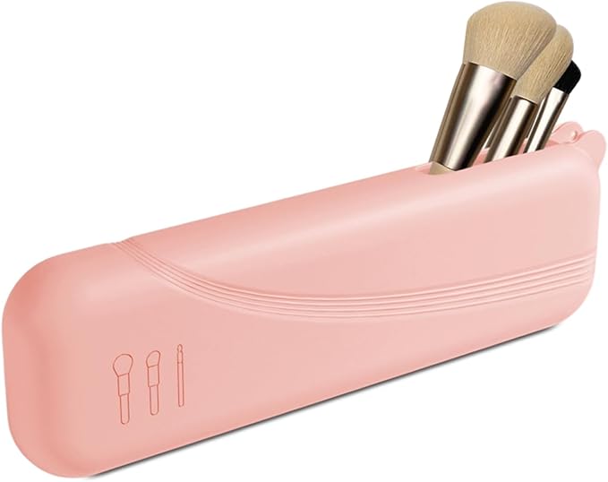 Silicone Makeup Brush holder travel case,Large makeup brush bag with Half-open Snap Design, Anti-fall Out Vanity Organizer for Toothbrushes,Lipstick,Eyebrow pencil,BB Cream,Liquid Foundation (Pink)