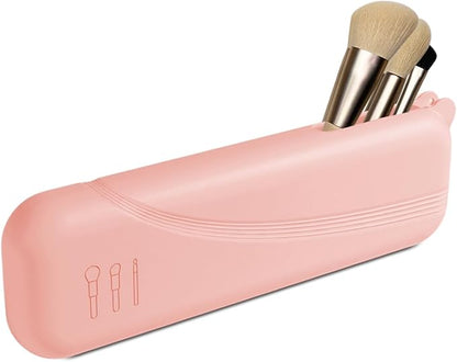 Silicone Makeup Brush holder travel case,Large makeup brush bag with Half-open Snap Design, Anti-fall Out Vanity Organizer for Toothbrushes,Lipstick,Eyebrow pencil,BB Cream,Liquid Foundation (Pink)