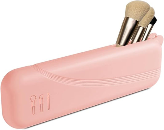 Silicone Makeup Brush holder travel case,Large makeup brush bag with Half-open Snap Design, Anti-fall Out Vanity Organizer for Toothbrushes,Lipstick,Eyebrow pencil,BB Cream,Liquid Foundation (Pink)
