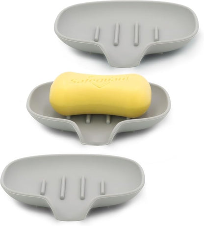 3 Pack Soap Bar Holder, AIMAIAIMAI Self Draining Soap Dish, Quick Drainage, Soap Dishes for Bathroom, Shower, Silicone Soap Tray for Kitchen, BPA-Free, Dishwasher Safe (Gray)
