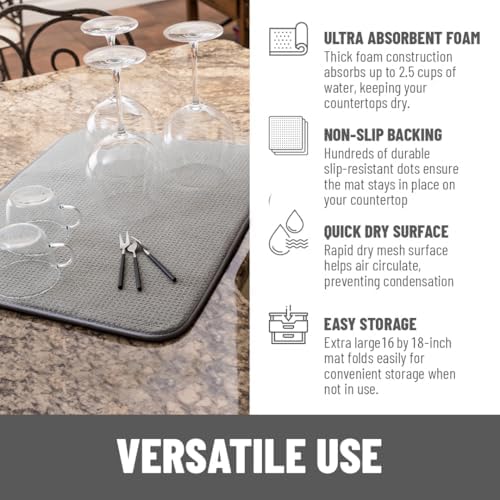 Bellemain Dish Drying Mat, Drying Matt Kitchen Counter, 16x18 Inch - Grey - Image 4