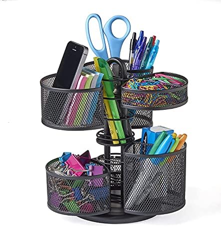 Nifty Desk and Office Organizing Carousel – Modern Black Powder Coated Finish, 6 Compartments with Dividers, Spins 360-Degrees, Lazy Susan Platform, Office Desk Organizer, Removable Top by NiftySolutions