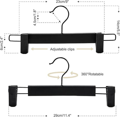 GUANJUNE 10 Pack Clothes Pants Hangers, Space-Saving Skirt Holders with 360 ° Swivel Hooks, Adjustable Clips, Trouser Coat Garment Jeans Black