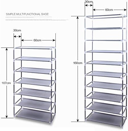 lapday 10 Tier Shoe Rack with Covers, Narrow Tall Shoe Shelf with Side Pocket, Free Standing Shoe Storage Cabinet for Closet Hallway,Bedroom,Entryway (Coffee)