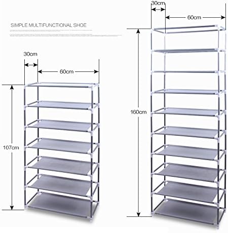lapday 10 Tier Shoe Rack with Covers, Narrow Tall Shoe Shelf with Side Pocket, Free Standing Shoe Storage Cabinet for Closet Hallway,Bedroom,Entryway (Wine Red)