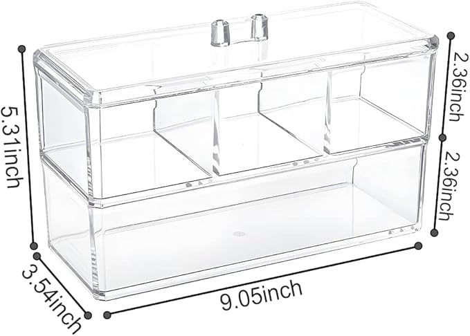 KIMCHOMERSE Qtip Holder Dispenser, 2-Layer Cotton Ball & Pad Holder for Bathroom Storage, Drawer Organizer for Earrings, Jewelry & Small Items