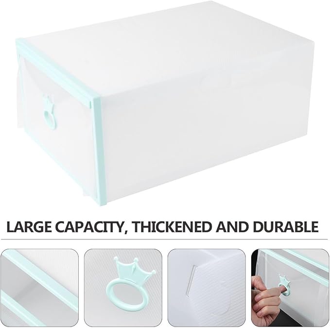 Drawer-style Shoes Box 33x23x14cm Thick Plastic Shoe Organizer with Colored Frame Stackable Portable Storage Container for Men and Women Easy Assembly for Closet and Entryway