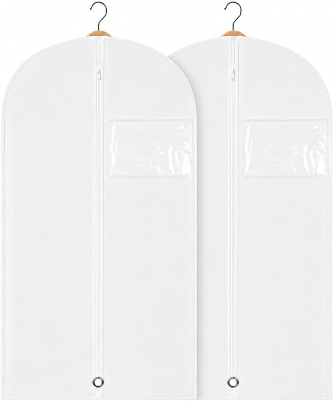 Kids Garment Bag 2 Pack for Hanging Clothes, Travel Garment Bags for Dresses, Dance Costumes & Suits, Breathable Clothes Cover for Baby Toddler Child,White, 30" x 18"