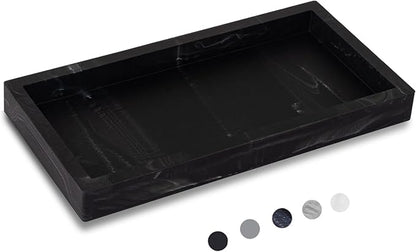 Small Bathroom Vanity Silicone Tray for Counter, Rectangle Dish Soap and Sponge Holder for Kitchen Sink, Perfume Organizer for Dresser, Marble Black