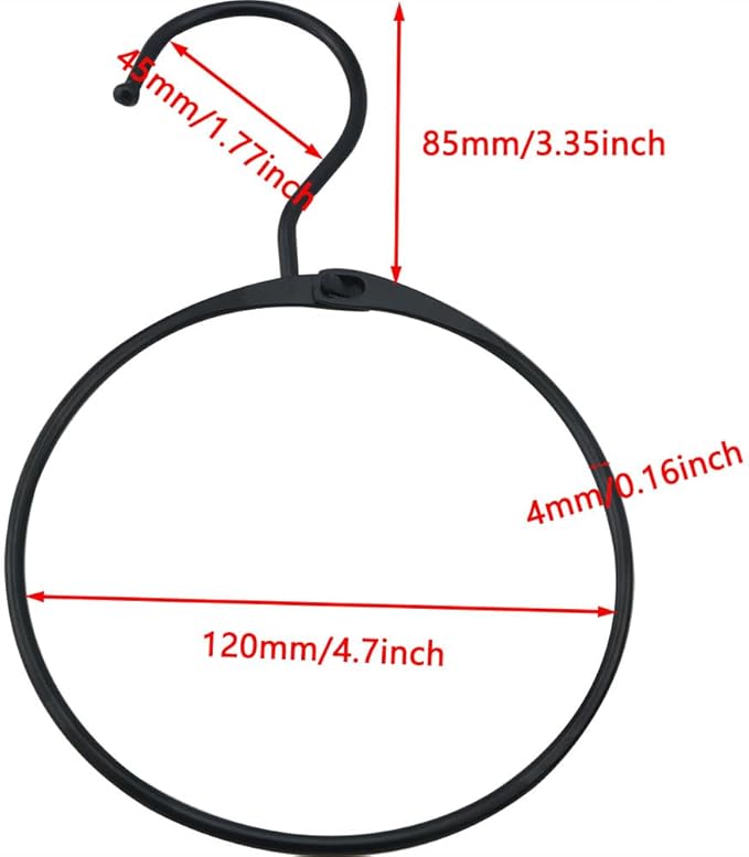 3PCS 120mm Diameter Black Metal Openable Scarf Hooks Clothes Hanger Closet Storage Activity Loop Anti Skid Large Scarf Holder for Hanging Belt Baseball Cap Bag Jewellery