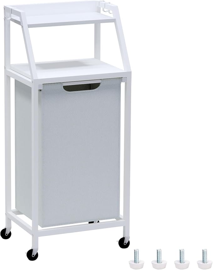 Timberer Laundry Hamper, Laundry Sorter, Rolling Laundry Basket with Wheels, 2 Shelves, 18 Gal(68L), Pull-Out and Removable Oxford Fabric Bags, White and Grey