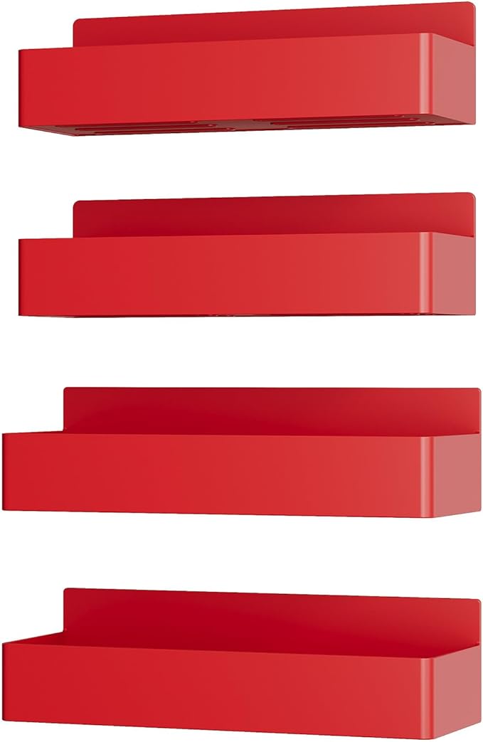 Mystozer Magnetic Spice Rack for Refrigerator, Kitchen Organizer and Storage Shelf, Red (4 Pack)…