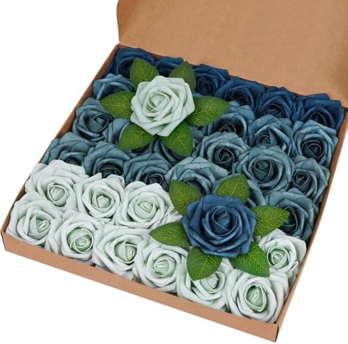 BLEUM CADE 36Pcs Artificial Flowers Fake Foam Roses with Stems for Wedding by BLEUMCADE
