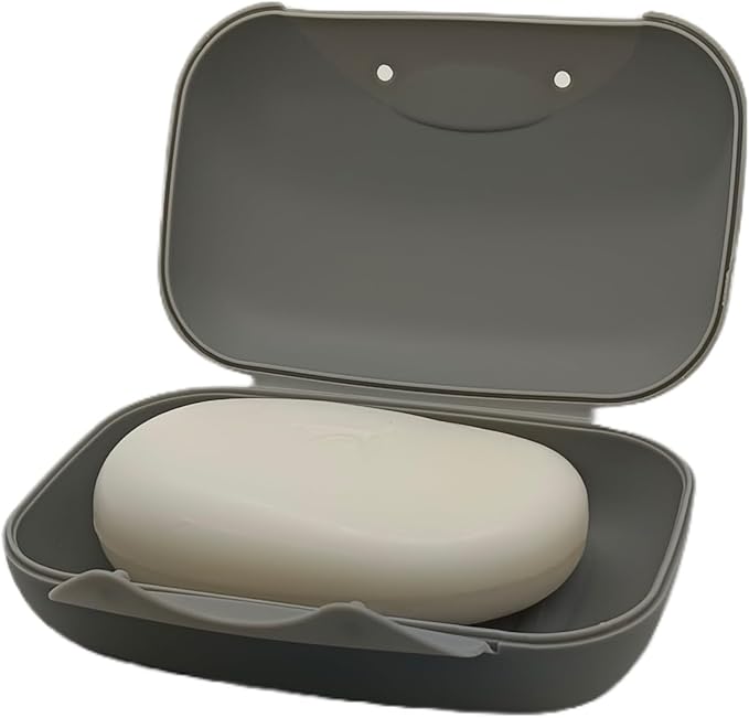 Soap Holder Container, Vonpri Portable Bar Soap Saver Scrubber Case for Bathroom and Kitchen (Grey)