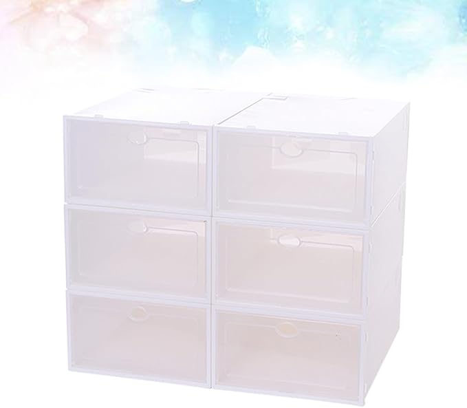 6PCS Stackable Transparent Shoe Storage Boxes Thickened Plastic Containers for Men White Frame Organizer Space-saving Shoe Bins for Small Closets and Dorm Rooms