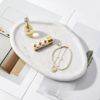 Koville Luxurious Natural Marble Vanity Tray for Home Decor, Cloud Shape Serving Stone Key Tray, 10" x 7" Marble Storage Trays for Bathroom, Stone Plate for Perfume, Candle and Jewelry（Bianco Carrara）