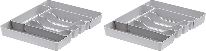 Spectrum HEXA 5-Divider Expandable Silverware Tray (Stone Gray) - In-Drawer Organizer for Kitchen Accessories, Cutlery, Knives, & More/Easy-to-Clean Home & Apartment Essential (Pack of 2)