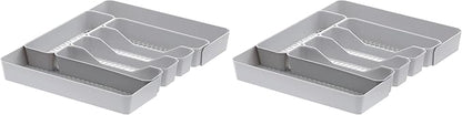 Spectrum HEXA 5-Divider Expandable Silverware Tray (Stone Gray) - In-Drawer Organizer for Kitchen Accessories, Cutlery, Knives, & More/Easy-to-Clean Home & Apartment Essential (Pack of 2)