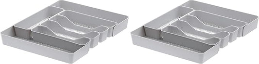 Spectrum HEXA 5-Divider Expandable Silverware Tray (Stone Gray) - In-Drawer Organizer for Kitchen Accessories, Cutlery, Knives, & More/Easy-to-Clean Home & Apartment Essential (Pack of 2)